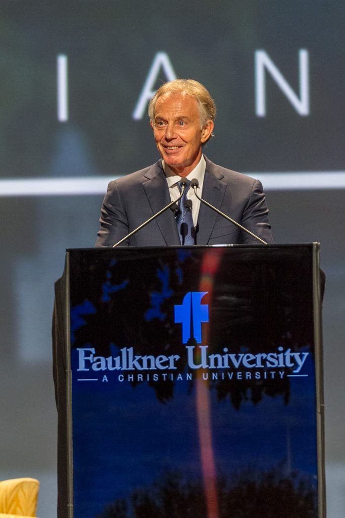 The Rt. Hon. Tony Blair speaks to a sold-out crowd at Faulkner University's Annual Benefit Dinner on Oct. 4 at the Renaissance Hotel and Convention Center in downtown Montgomery.