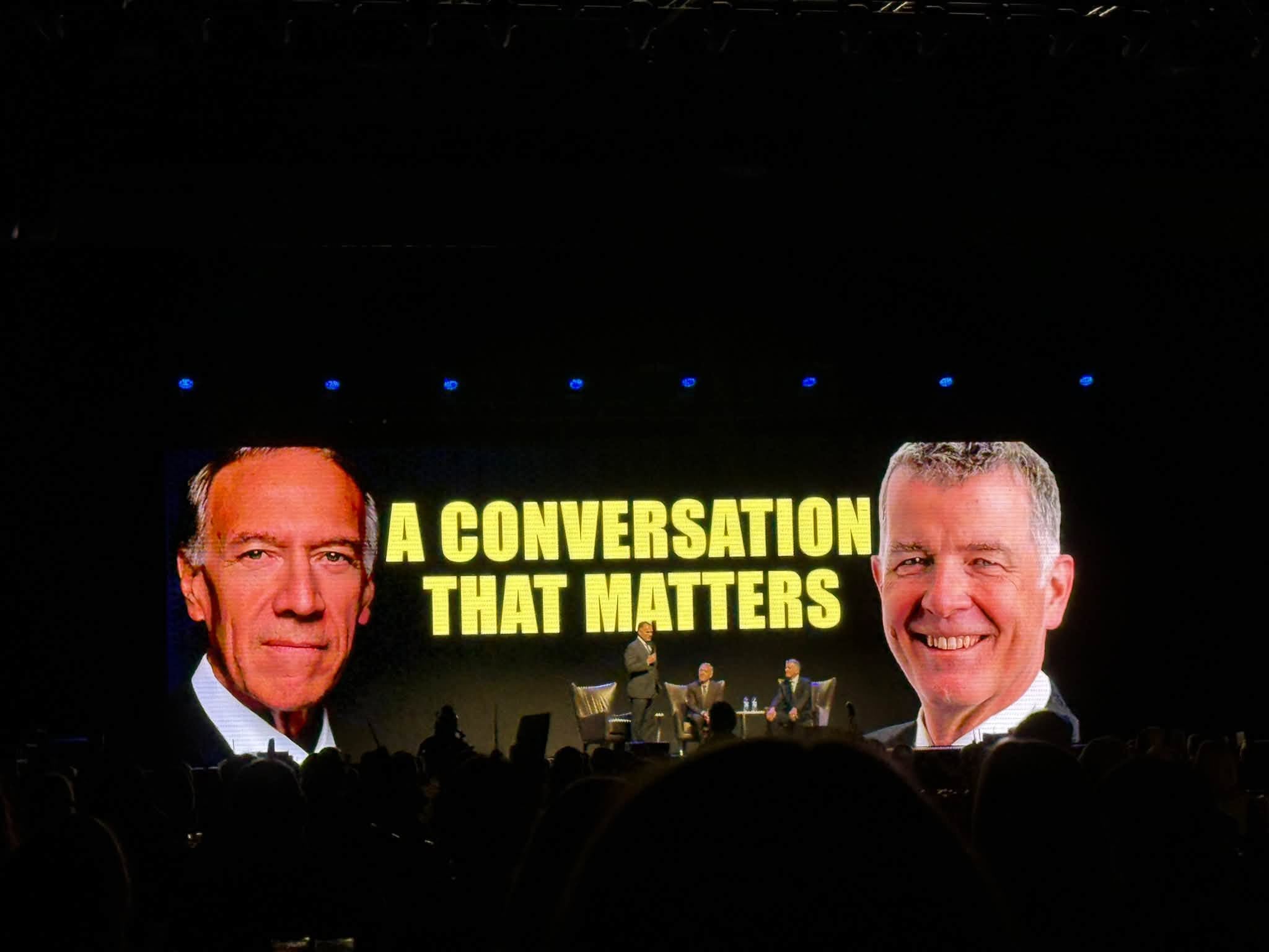 Mike Pompeo and Sir Richard Moore on stage at the Faulkner University Benefit Dinner.
