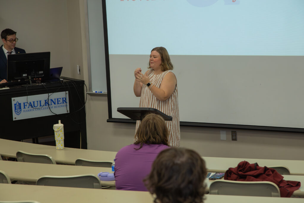 Auburn Chason speaks during the 2026 Marketplace Faith Friday Forums. 