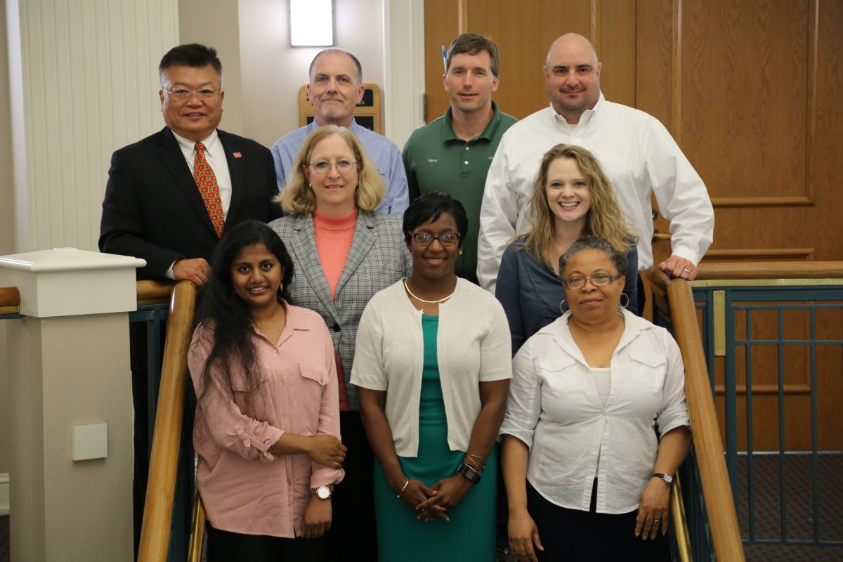  (l-r, top to bottom, Dr. Yu-Tueng (Y.T.) Tsai, David A. Umphress, Kevin Poliquin, Kevin D. Vezertizis, Susan Hammond, Faulkner Computer Science Chair, Andrea Long, Shirley Yera, computer science instructor, Charisse Stokes, Idongesit Mkpong-Ruffin, computer science professor.)