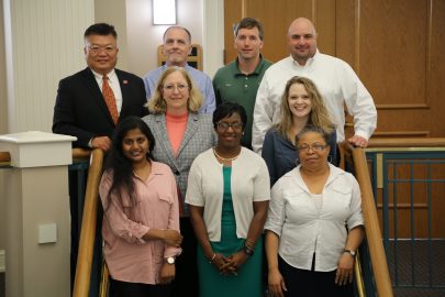 (l-r, top to bottom, Dr. Yu-Tueng (Y.T.) Tsai, David A. Umphress, Kevin Poliquin, Kevin D. Vezertizis, Susan Hammond, Faulkner Computer Science Chair, Andrea Long, Shirley Yera, computer science instructor, Charisse Stokes, Idongesit Mkpong-Ruffin, computer science professor.)