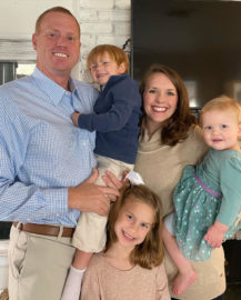 Left, Aaron Greenwood poses with his wife Lindsey (Irwin) Greenwood and three children, Brooklyn, Houston and Eliza.