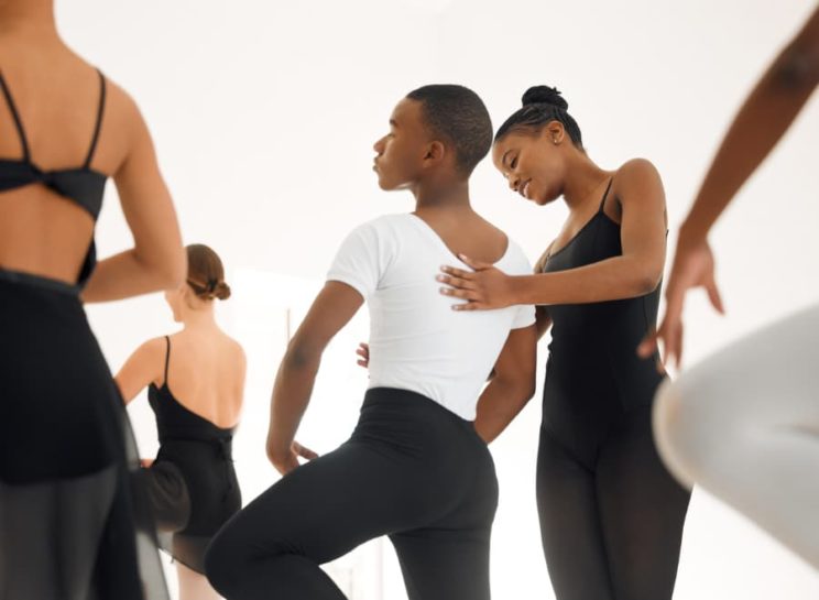Ballet dancer practice routine in studio