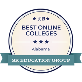 Badge - The Senior Education Group of Alabama Awards Faulkner University with the Best Online Colleges Award for 2019