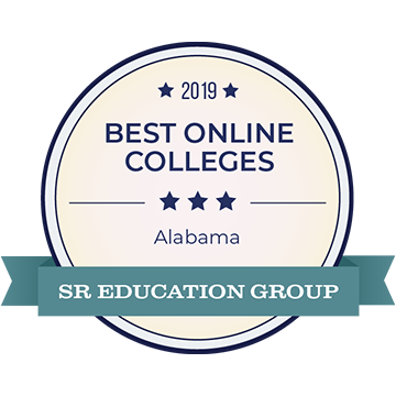 Badge - The Senior Education Group of Alabama Awards Faulkner University with the Best Online Colleges Award for 2019