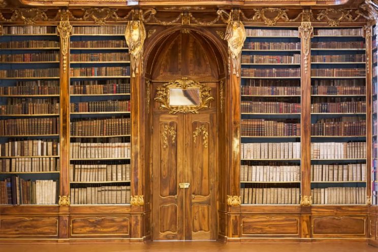 Bookshelf with philosophical and theological texts