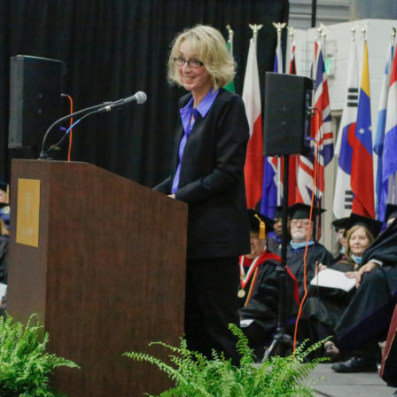 Lisa Williams speaks at the 2022 Graduation ceremony.