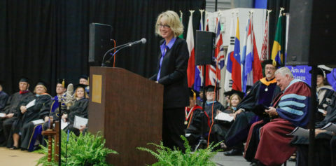 Lisa Williams speaks at the 2022 Graduation ceremony.