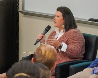 Kristin Hatcher speaks to students during the 2020 Marketplace Faith Friday Forums.