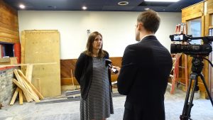 Dean Leslie Cowell speaks with a reporter about the future site of the Faulkner University Pre-K program, currently under construction across the street from the main campus. Cowell will serve as the director. 