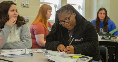 Education students l-r Caroline Cosner and Destinee Buchanan.