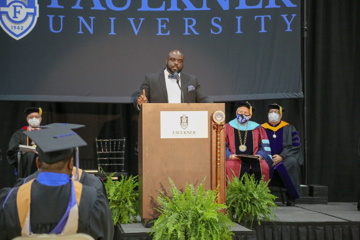 Sheriff Alfonzo Williams encourages graduates to live a life of service during his commencement speech on May 1, 2021.
