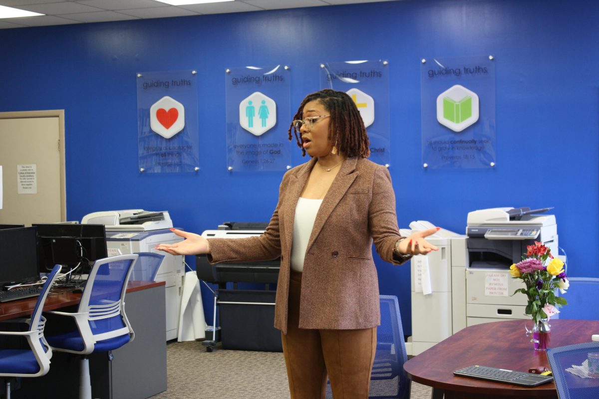 LaChandra Brooks-Prim speaks to students during the 2023 Marketplace Faith Friday Forums. 