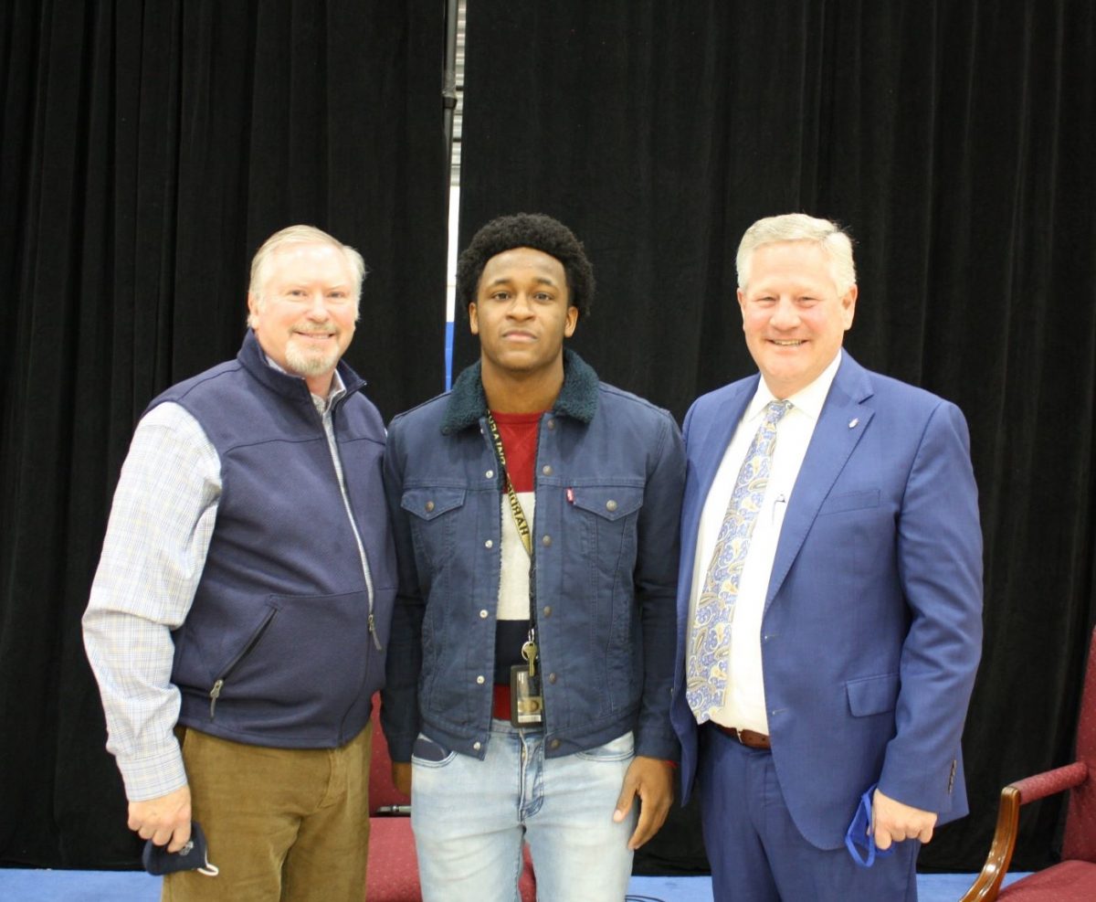 l-r Todd Gentry, Brandt Jean and Dr. Mike Williams participate in a chapel series on how to forgive.