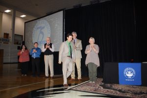 Dr. Andrew Jacobs was announced the Outstanding Educator Award winner as Dr. Dave Rampersad presented awards to faculty at the annual Faculty Awards Chapel on Thursday, November 2.