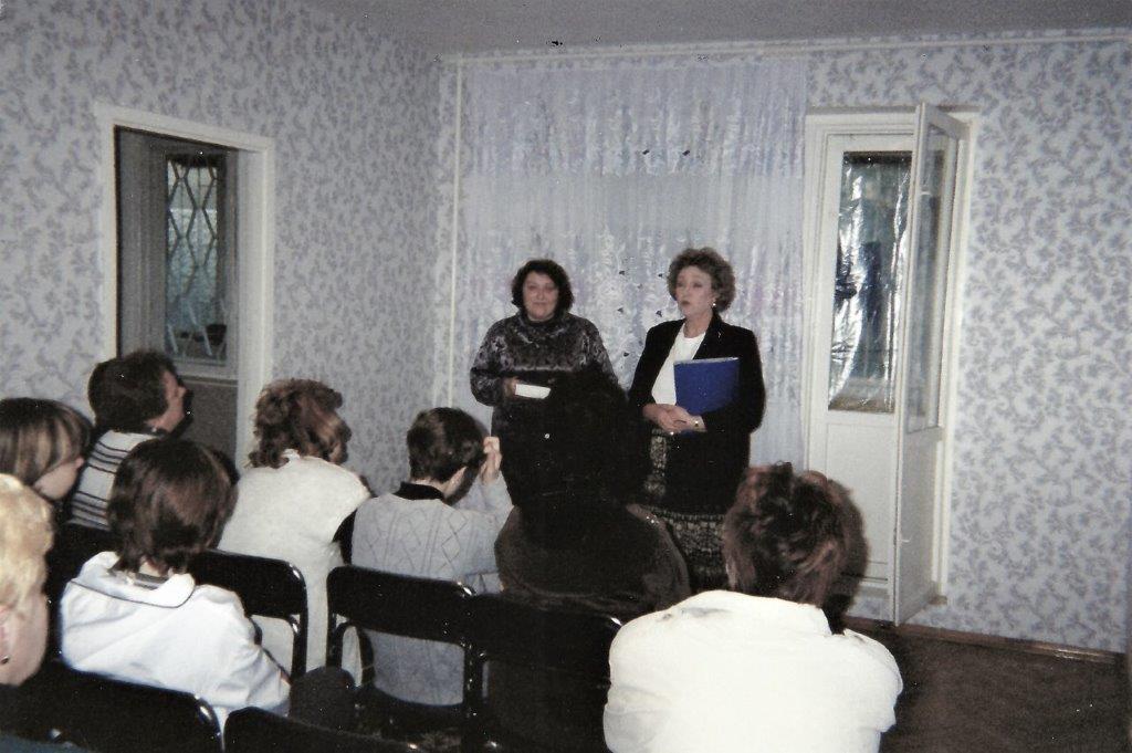Margaret teaches a women's seminar in Kiev, Ukraine in 2000.