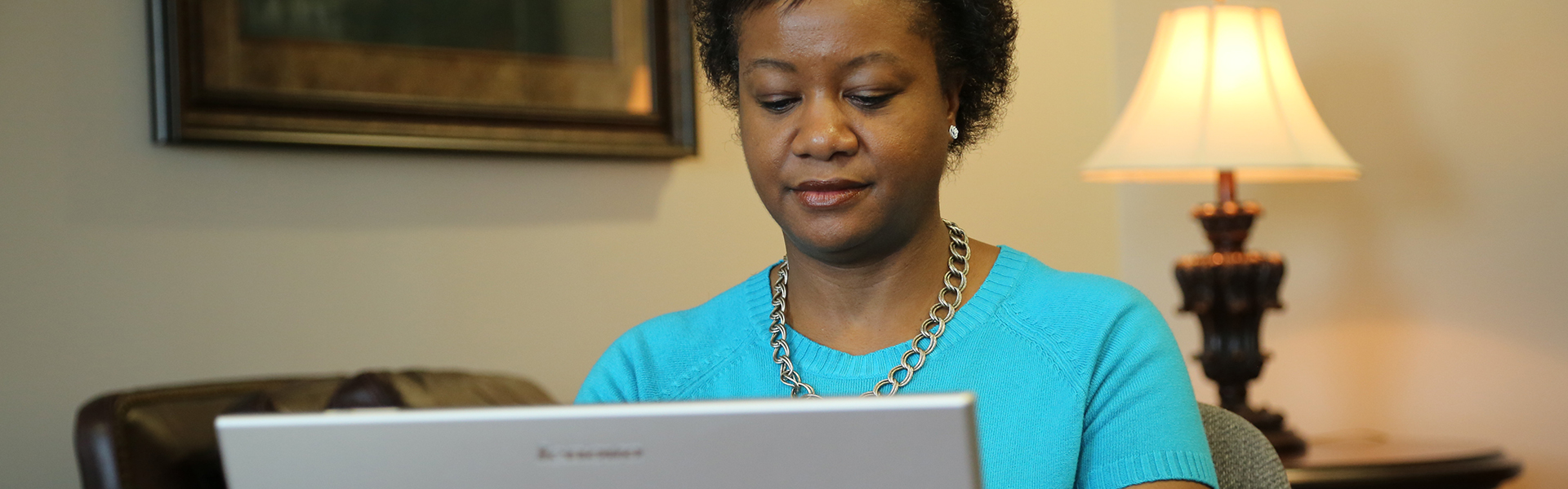 Online Cropped Photo of Woman Taking Class Online