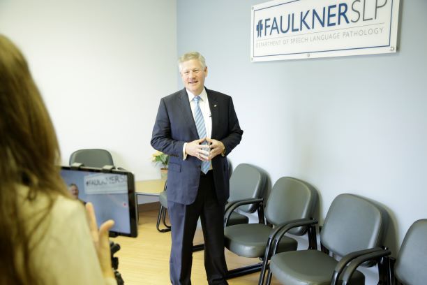 Faulkner President Mike Williams announces the official opening of the Speech and Language Pathology Clinic.