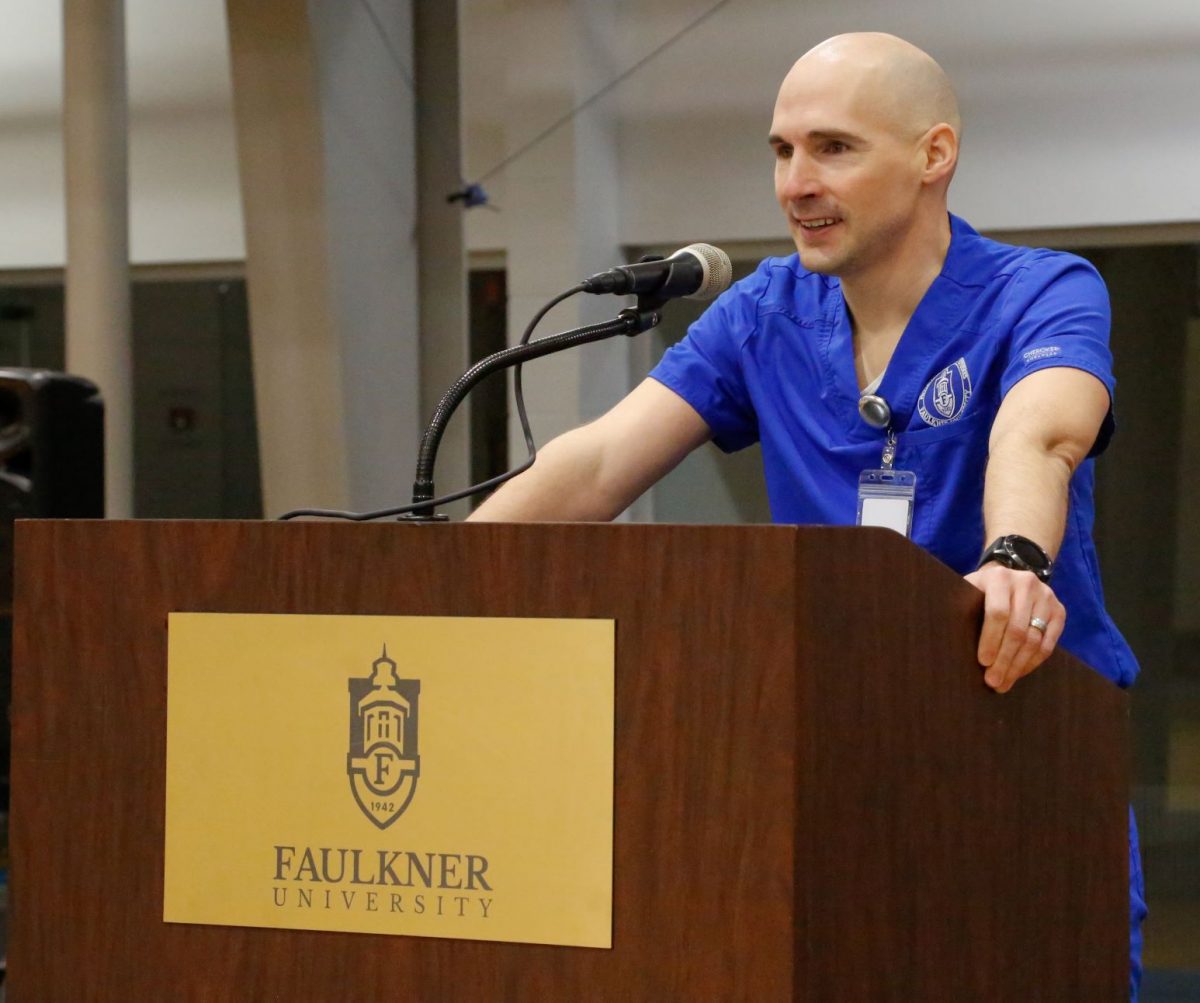 PA student Jordan Bennett, speaks at the President's Circle luncheon on Feb. 18, 2021.