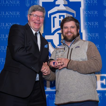 Page Clayton is awarded Distinguished Alumnus during the 2025 Marketplace Faith Friday Forums.