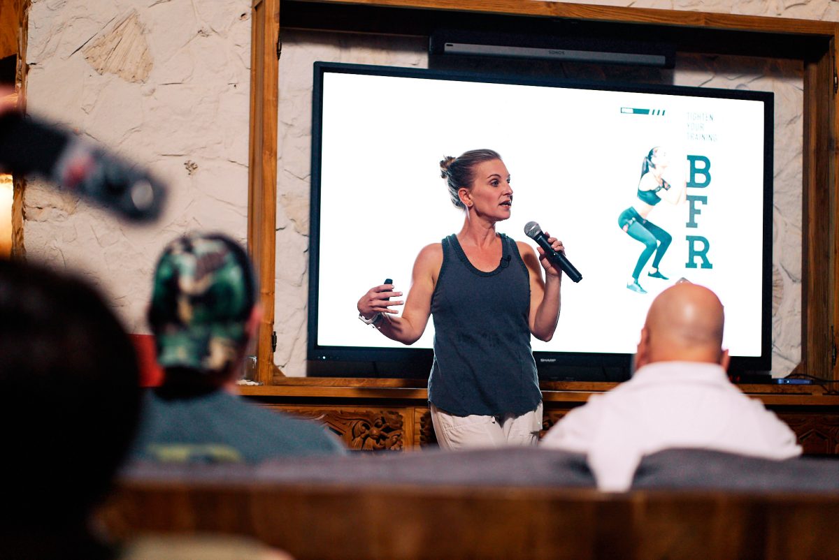 Lesley Parrish talks to veterans during her talk entitled, "Chronic Pain: The Ming & Body."