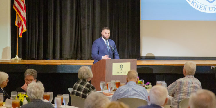 Sam Jackson addresses donors at President's Circle Luncheon and speaks on his spiritual growth while attending Faulkner.