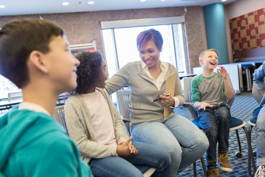 School counselor works with students