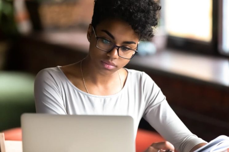 Student studying on laptop 