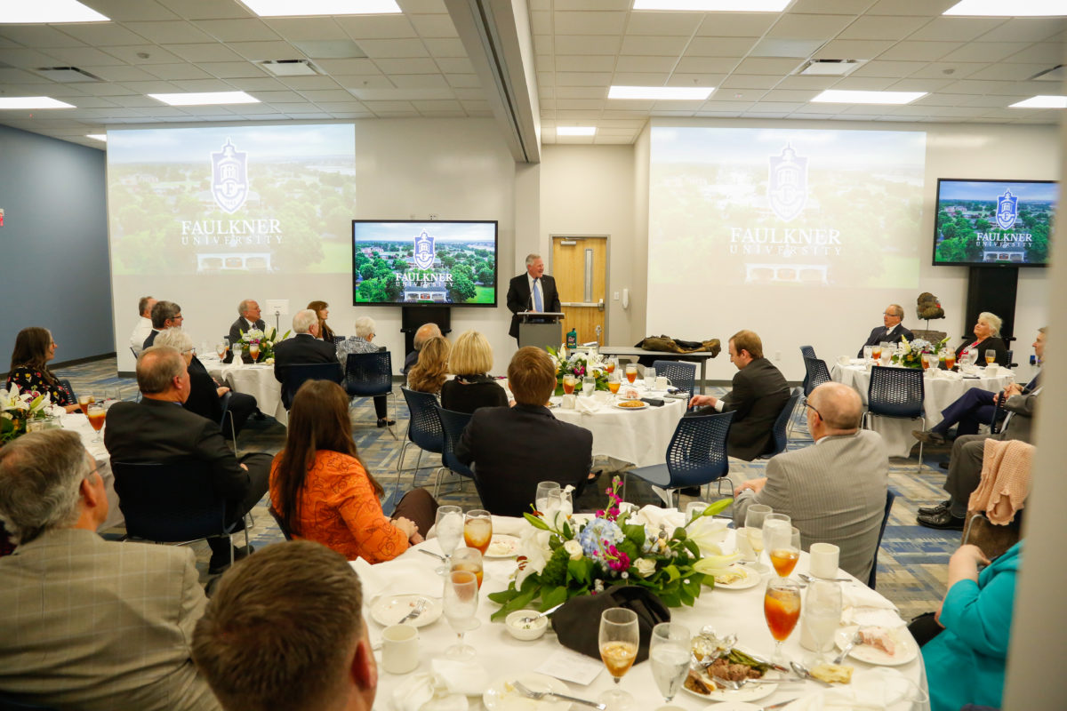 President Mike Williams speaks to the crowd at his Farewell Dinner on April 7, 2022.