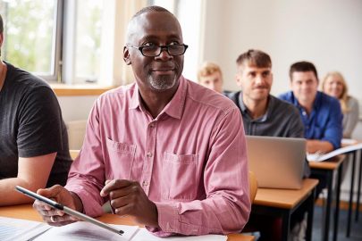 Adult College Student in Classroom