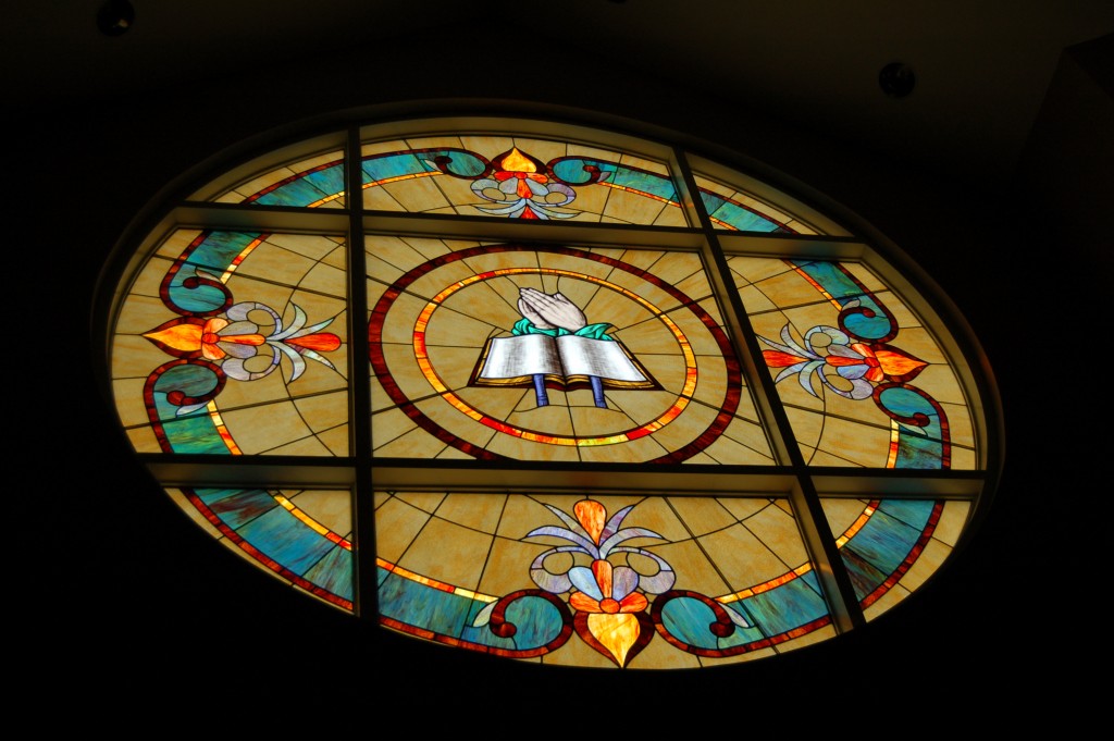 Stained glass window in Lester Chapel