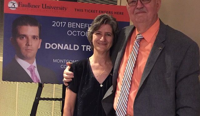 Martha and her husband Mitch Grubb pose together at the Faulkner Benefit Dinner featuring Donald Trump Jr.