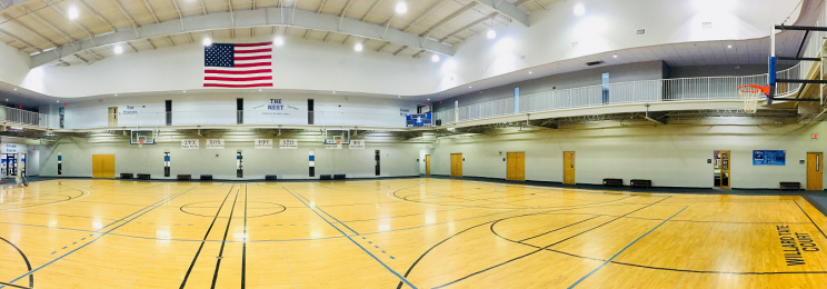 Empty basketball courts at the Freeman Student Multiplex 