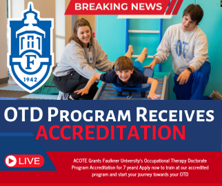 Advertisement announcing the accreditation of the Faulkner Occupational Therapy Program.